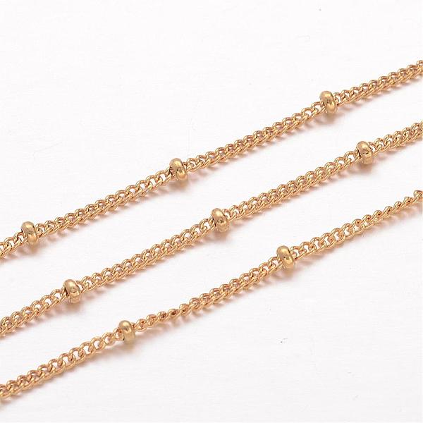 PandaHall Ion Plating(IP) 304 Stainless Steel Curb Chains, Satellite Chains, Soldered, with Rondelle Beads, Golden, 1.8x1.4x0.4mm 304...