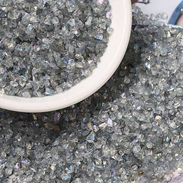 

PandaHall Transparent Electroplate Crushed Glass Craft, AB Color Plated, Irregular Glass Chips, for Nail Arts DIY Vase Filler, Light Grey...