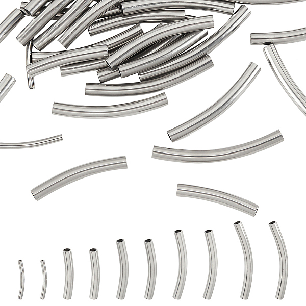 

PandaHall DICOSMETIC 50Pcs 5 Styles Noodle Tube Beads 5 Styles 201 Stainless Steel Round Curved Tube Spacer Beads 20/25/30/35/40mm Long Tube...