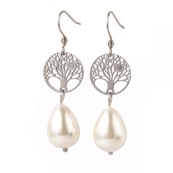 

PandaHall Natural Teardrop Shell Pearl Beads Dangle Earrings, with 316 Surgical Stainless Steel Cubic Zirconia Findings and 304 Stainless..., White