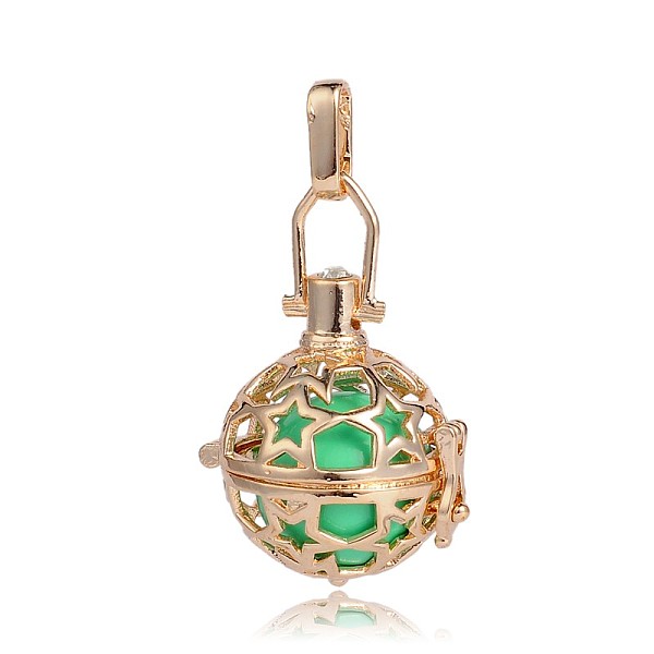 

PandaHall Golden Plated Brass Hollow Round Cage Pendants, with No Hole Spray Painted Brass Round Beads, Medium Spring Green, 35x25x21mm...