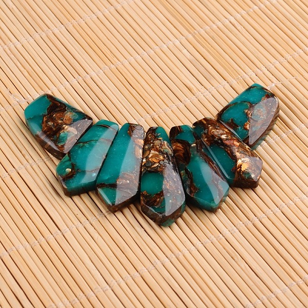 

PandaHall Assembled Dyed Synthetic Imperial Jasper and Bronzite Pendants, Graduated Fan, Faceted, Teal, 20~45x15~26x6~7mm, Hole: 2mm..., Cyan