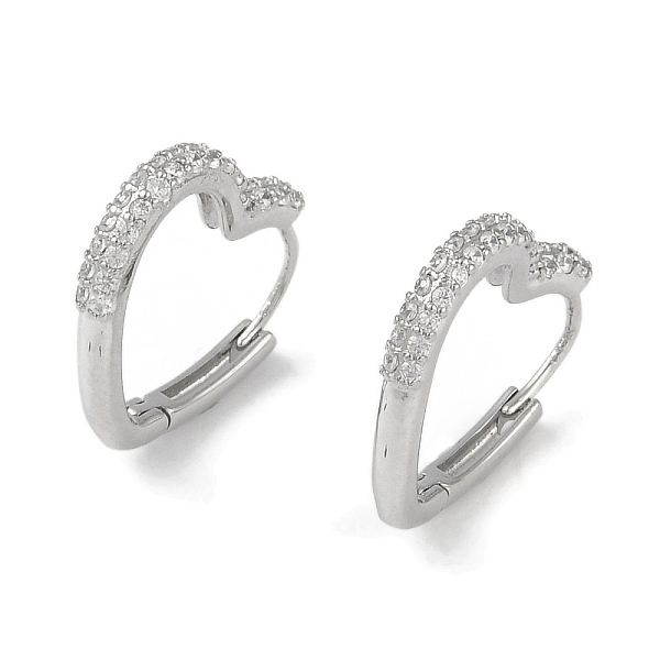 Clear Cubic Zirconia Heart Hoop Earrings