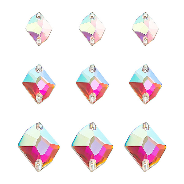 

PandaHall GOMAKERER 72Pcs 3 Style Irregular Rhombus Glass Sew on Rhinestone, 2-Hole Links, Crystal AB, 14~17x10~21x4~5.5mm, Hole: 1mm Glass..., Clear