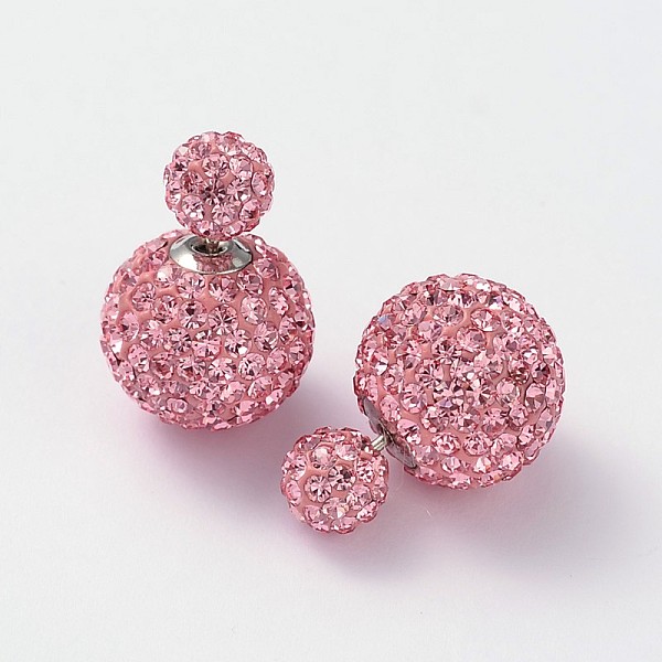 

PandaHall Double Austrian Crystal Ball Ear Studs, with 925 Sterling Silver Pins and Brass Findings, 223_Light Rose, 6~12mm, Pin: 0.7mm..., Pink