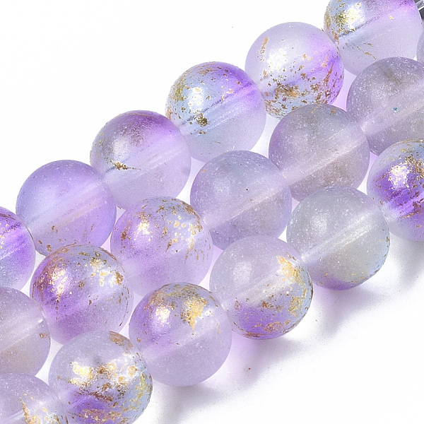 

PandaHall Frosted Spray Painted Glass Beads Strands, with Golden Foil, Round, Medium Purple, 10~11mm, Hole: 1.4~1.6mm, about 39~42pcs/Strand...