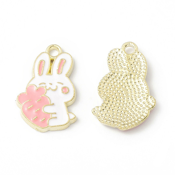 

PandaHall Alloy Enamel Pendants, Rabbit with Carrot Charm, Golden, White, 21x13.5x2mm, Hole: 2mm Alloy+Enamel Rabbit White