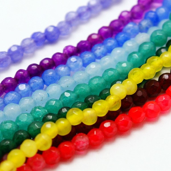 

PandaHall Dyed Natural White Jade Bead Strands, Faceted Round, Mixed Color, 3mm, Hole: 0.5mm, about 115pcs/strand, 14.9 inch White Jade..., Multicolor