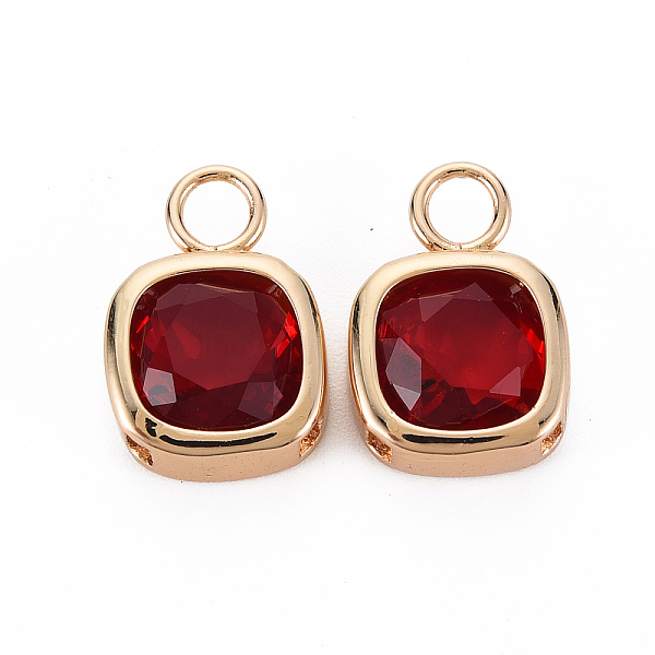 

PandaHall Glass Pendants, with Light Gold Tone Brass Findings, Long-Lasting Plated, Faceted, Rectangle, FireBrick, 17.5x12x5.5mm, Hole: 3mm..., Red
