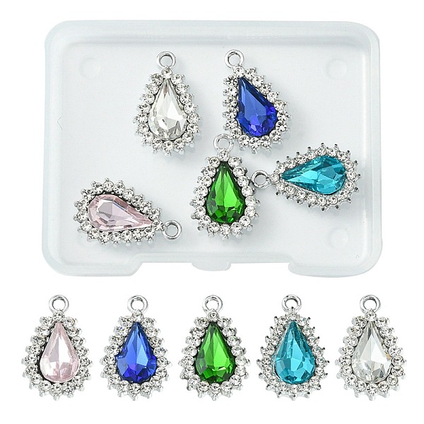 

PandaHall 5Pcs 5 Colors Alloy Glass Pendants, with Crystal Rhinestone, Teardrop Charm, Platinum, Mixed Color, 22x14x5mm, Hole: 2mm..., Multicolor