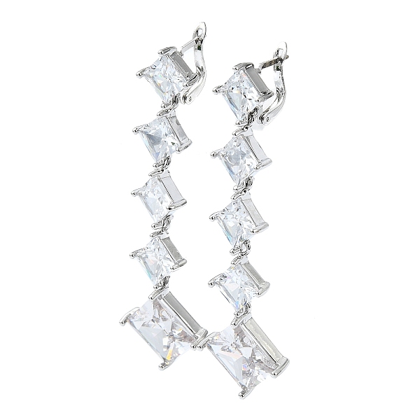 

PandaHall Rhombus Brass Micro Pave Cubic Zirconia Dangle Hoop Earrings, Long-Lasting Plated, Platinum, 66x18mm Cubic Zirconia Rhombus