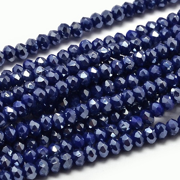 

PandaHall Faceted Rondelle Full Rainbow Plated Electroplate Glass Beads Strands, Midnight Blue, 3.5x2mm, Hole: 0.5mm, about 148pcs/strand...