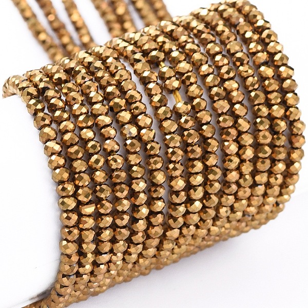 

PandaHall Electroplate Glass Beads Strands, Full Plated, Faceted, Rondelle, Golden Plated, 2x1.5mm, Hole: 0.6mm, about 220~230pcs/Strand...