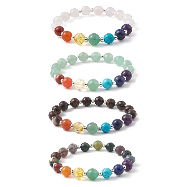 

PandaHall Mixed Gemstone Beaded Bracelets, Reiki Energy Stone Bracelet for Healing, Round, Colorful, 1/4 inch~3/8 inch(0.75~0.85cm), Inner...