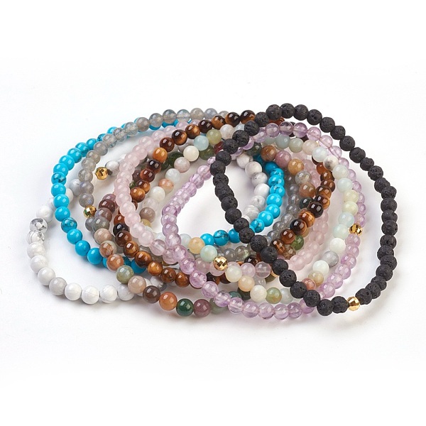 

PandaHall Natural/Synthetic Gemstone Stretch Bracelets Sets, with 925 Sterling Silver Spacer Beads, Round, 2-1/8 inch(5.5cm), 9pcs/set Mixed...