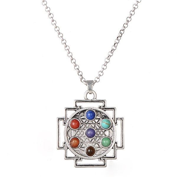

PandaHall Natural & Synthetic Mixed Stone Beaded Pendant Necklace, Chakra Yoga Theme Alloy Jewelry for Women Men, 25.98 inch(66cm), Pendant...