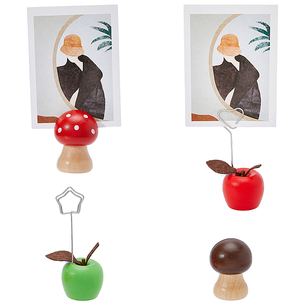 

PandaHall SUPERFINDINGS 4Pcs Wood Place Card Holder Mushroom Fruit Wedding Table Name Card Holder Table Picture Stands for Photos Price Tags..., Multicolor