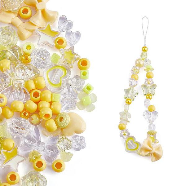 

PandaHall 150 Pieces Random Rose Acrylic Beads Bear Pastel Spacer Beads Butterfly Loose Beads for Jewelry Keychain Phone Lanyard Making..., Yellow