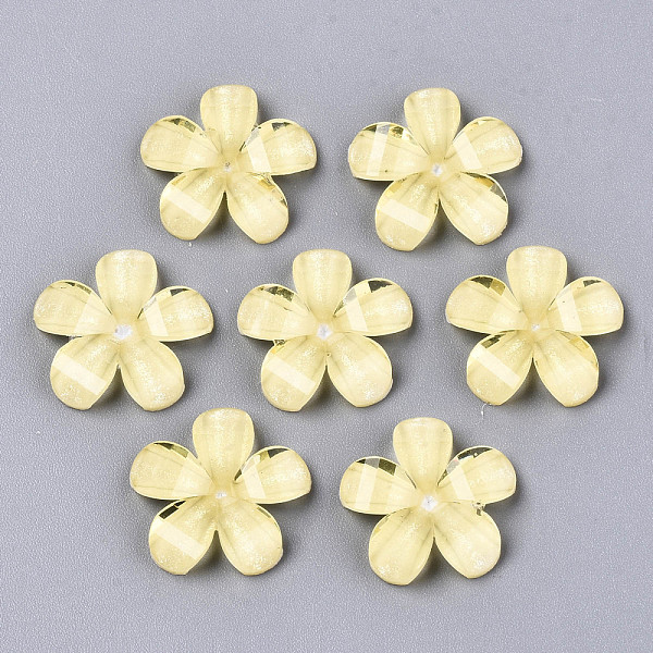 

PandaHall Epoxy Resin Cabochons, with Glitter Powder, Pearlized, Faceted, 5-Petal Flower, Yellow, 13.5x14x2.5mm Resin Flower Yellow