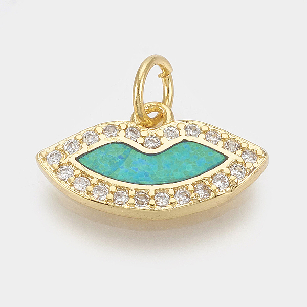 

PandaHall Brass Micro Pave Cubic Zirconia Charms, with Jump Rings & Resin, Lip, Clear & Dodger Blue, Golden, 8.5x15.5x2mm, Hole: 3mm...