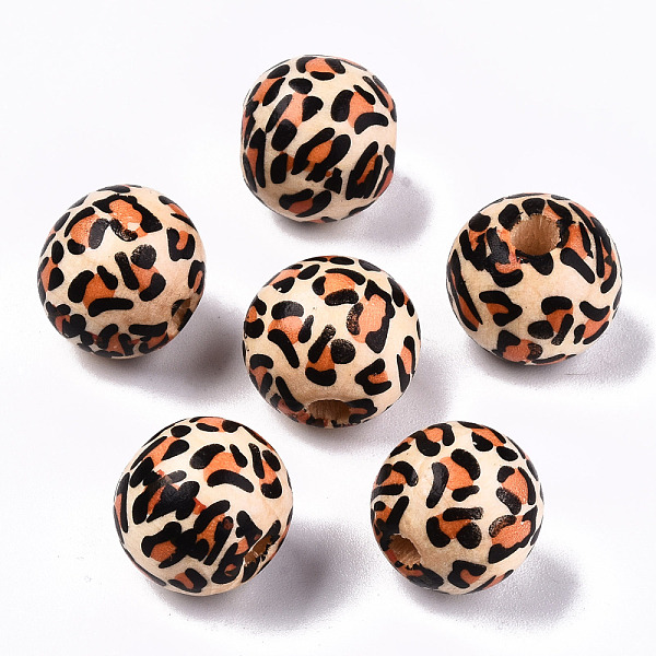 

PandaHall Printed Natural Wooden Beads, Round with Leopard Print Pattern, Peru, 13x12mm, Hole: 3mm Schima Wood Round Brown