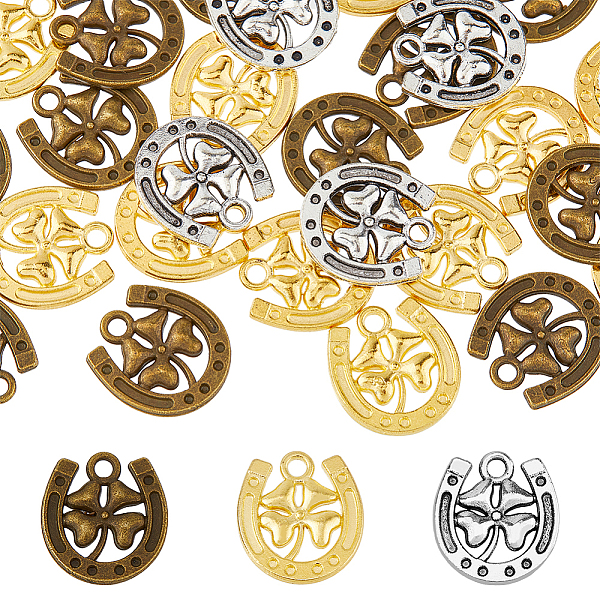 

PandaHall SUPERFINDINGS 48Pcs 3 Colors Alloy Pendants, Horseshoes with Clover Charms, Mixed Color, 16x15x2mm, Hole: 2mm, 16pcs/color Alloy...