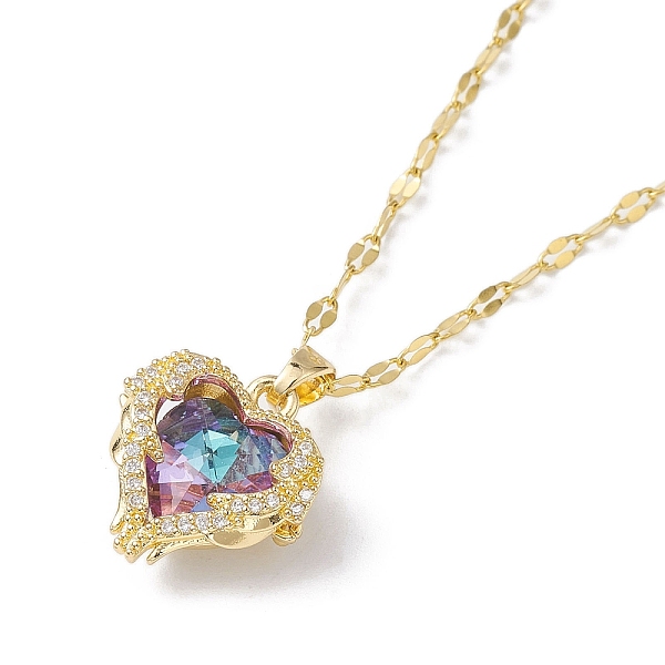 

PandaHall Brass Micro Pave Cubic Zirconia Pendant Necklaces, with Glass, Heart, Old Rose, 15.63 inch(397mm) Brass Heart