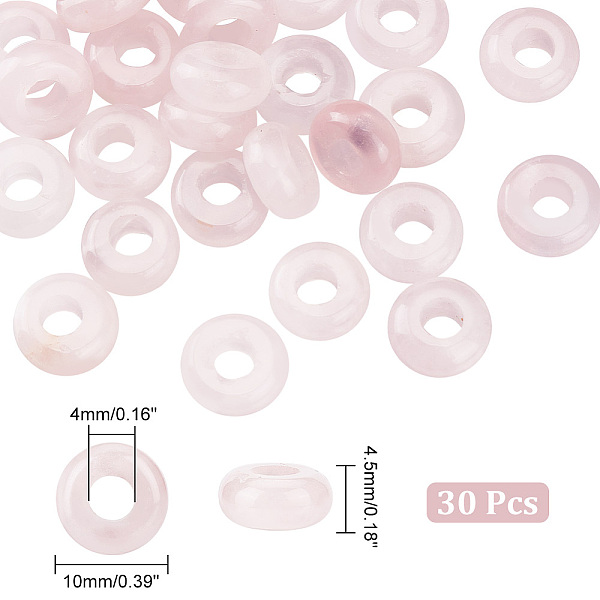 

PandaHall ARRICRAFT 30Pcs Natural Rose Quartz European Beads, Large Hole Beads, Rondelle, 10x4.5mm, Hole: 4mm Rose Quartz Rondelle