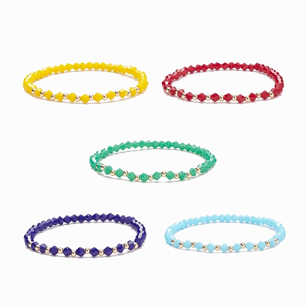 

PandaHall Glass & Brass Beaded Stretch Bracelet for Women, Mixed Color, Inner Diameter: 2-1/8 inch(5.4cm) Glass Multicolor