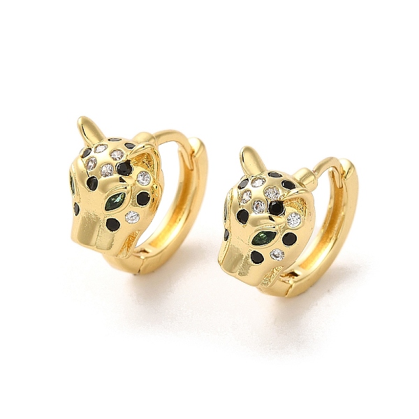 

PandaHall Leopard Head Brass Hoop Earrings, with Cubic Zirconia, Real 18K Gold Plated, 15x19x10mm Cubic Zirconia Leopard Multicolor