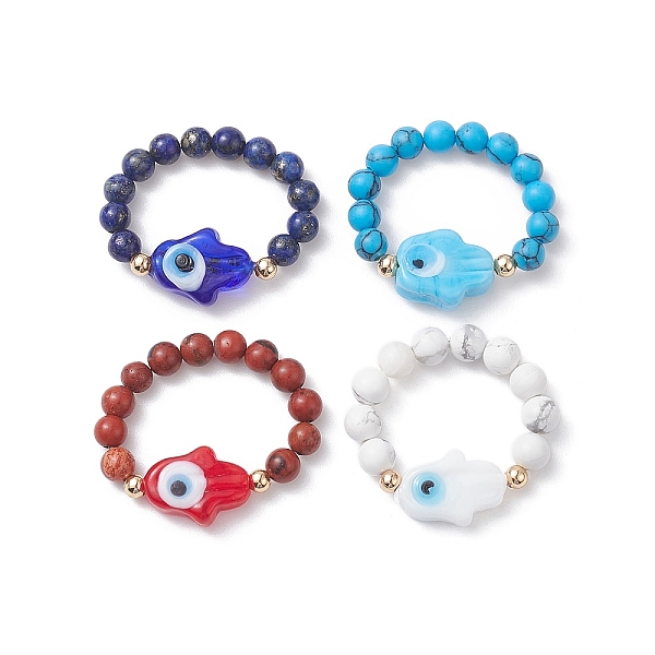 

PandaHall Natural & Synthetic Mixed Gemstone & Evil Eye Lampwork Beaded Stretch Rings, Inner Diameter: 18mm Mixed Stone Multicolor