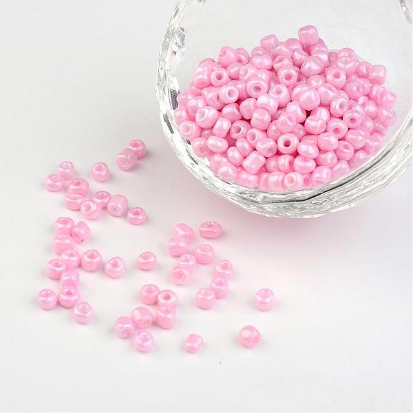 PandaHall 6/0 Opaque Colours Round Glass Seed Beads, Pink, 4mm, hole:1.5mm, about 495pcs/50g Glass Pink