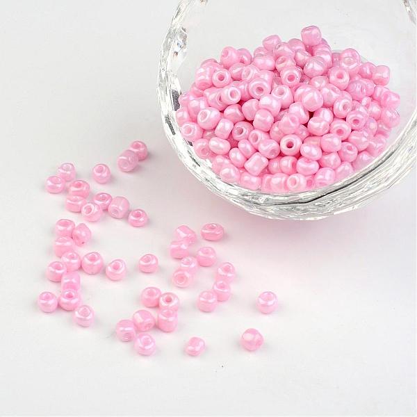 

PandaHall 6/0 Opaque Colours Round Glass Seed Beads, Pink, 4mm, hole:1.5mm, about 495pcs/50g Glass Pink
