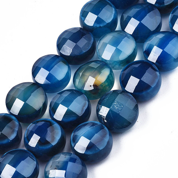 

PandaHall Natural Agate Beads Strands, Dyed, Faceted, Flat Round, Royal Blue, 9.5~10.5x9.5~10.5x6~8mm, Hole: 0.7~1.2mm, about 38pcs/strand...