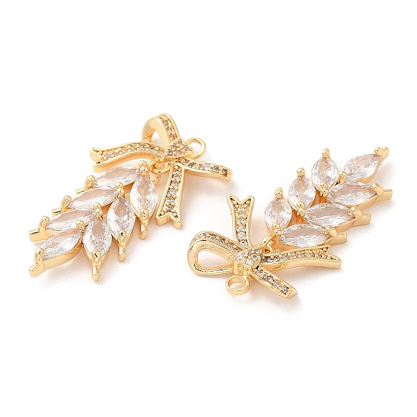 

PandaHall Brass & Cubic Zirconia & Glass Pendants, Wheat & Bowknot Charms, Real 18K Gold Plated, 32.5x17.5x3.5mm, Hole: 1.8mm Brass+Cubic..., Clear