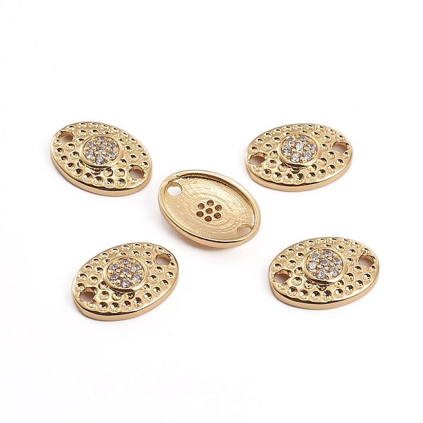 

PandaHall Brass Micro Pave Clear Cubic Zirconia Links connectors, Oval, Golden, 11.5x15.5x3mm, Hole: 1.5mm Brass+Cubic Zirconia Oval Clear