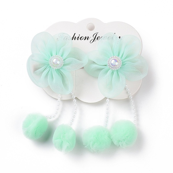 

PandaHall Flower Cloth Metallic Alligator Hair Clips, with Acrylic Beads, Flower, Children's Day Jewelry, Aquamarine, 105x50x15~16mm..., Green