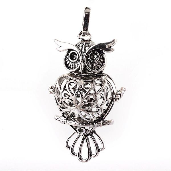 

PandaHall Rack Plating Brass Cage Pendants, For Chime Ball Pendant Necklaces Making, Owl, Antique Silver, 51x29x20mm, Hole: 4x7mm, inner...