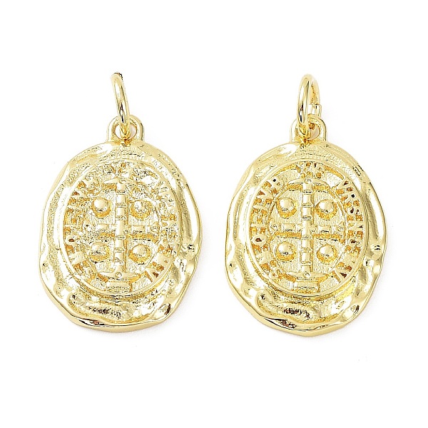 

PandaHall Rack Plating Brass Pendants, with Jump Ring, Lead Free & Cadmium Free, Long-Lasting Plated, Oval with Cross Charm, Real 18K Gold...