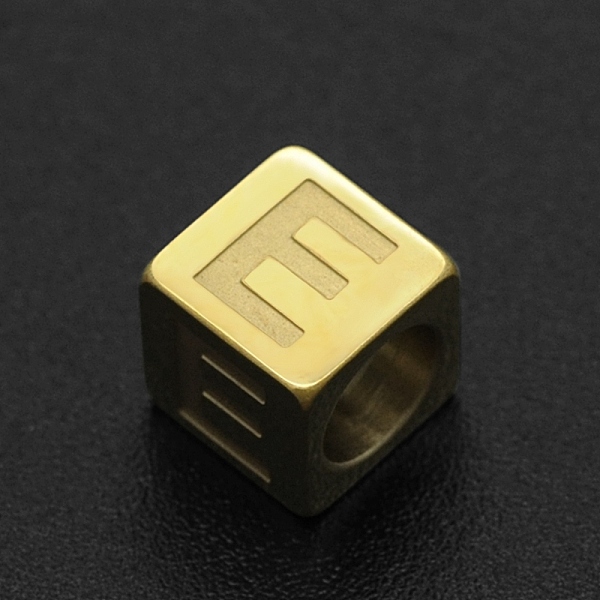 

PandaHall 201 Stainless Steel European Beads, Large Hole Beads, Horizontal Hole, Cube, Golden, Letter.E, 7x7x7mm, Hole: 5mm 201 Stainless...