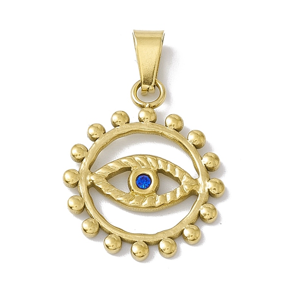 

PandaHall Vacuum Plating 304 Stainless Steel Pendants, with Sapphire Rhinestone, Ring with Horse Eye, Golden, 24x20x2mm, Hole: 6.5x3mm..., Blue