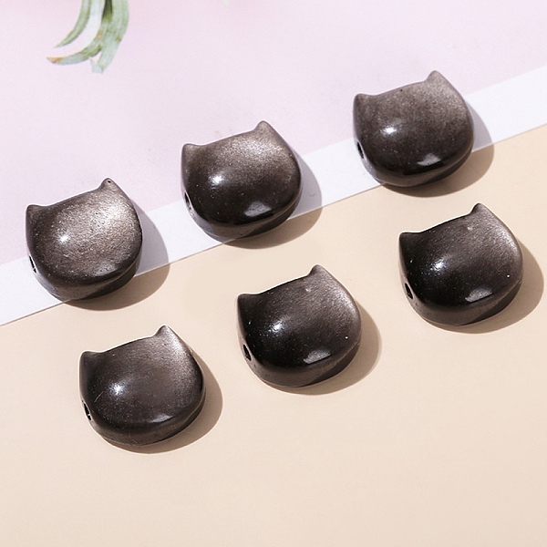 

PandaHall Natural Silver Obsidian Beads, Cat Head Shape, 9x14mm Obsidian Cat Shape