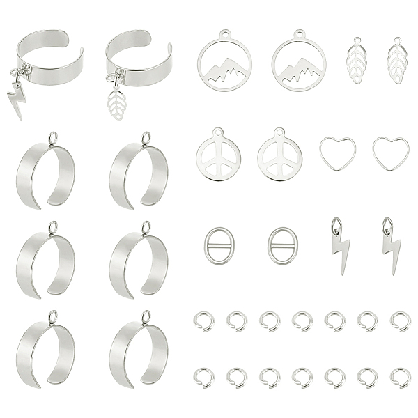 

PandaHall Unicraftale DIY Charm Cuff Ring Making Kit, Including 304 Stainless Steel Loop Ring Base & Pendants, Alloy Buckles, Leaf &...