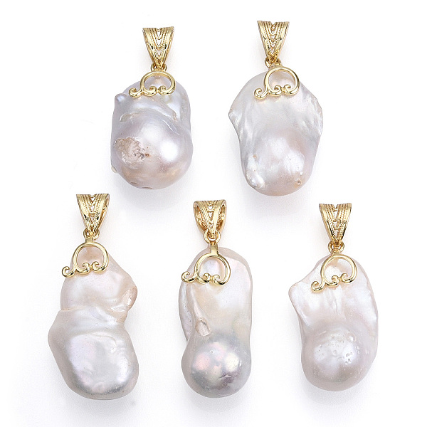 

PandaHall Natural Baroque Pearl Keshi Pearl Pendants, Brass Nuggets Charms with Snap On Bails, Lead Free & Nickel Free & Cadmium Free...