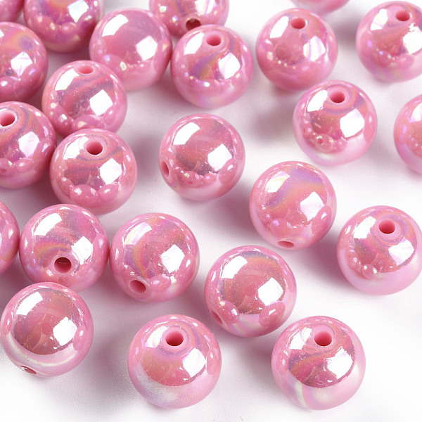 

PandaHall Opaque Acrylic Beads, AB Color Plated, Round, Hot Pink, 16x15mm, Hole: 2.8mm, about 220pcs/500g Acrylic Round
