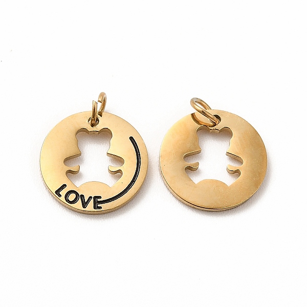 

PandaHall Ion Plating(IP) 304 Stainless Steel Pendants, with Jump Ring, Flat Round with Bear, Real 14K Gold Plated, 10x1mm, Hole: 3mm 304...