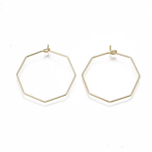 

PandaHall Brass Hoop Earring Findings, Wine Glass Charms Findings, Octagon, Nickel Free, Real 18K Gold Plated, 20 Gauge, 30~31x28x0.8mm, Pin...