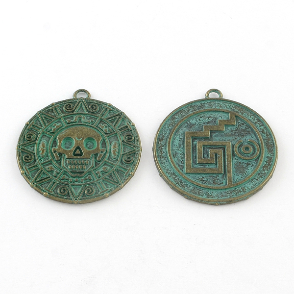 

PandaHall Zinc Alloy Pendants, Cadmium Free & Lead Free, Flat Round, Antique Bronze & Green Patina, 42x38x3mm, Hole: 3mm Alloy Flat Round