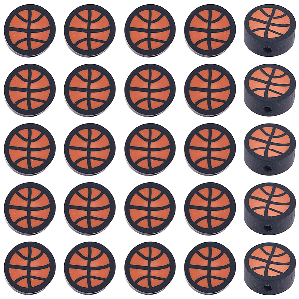 

PandaHall SUNNYCLUE 200Pcs Handmade Polymer Clay Beads, Flat Round with Basketball Pattern, Chocolate, 9.5x4mm, Hole: 1.8mm Polymer Clay..., Brown