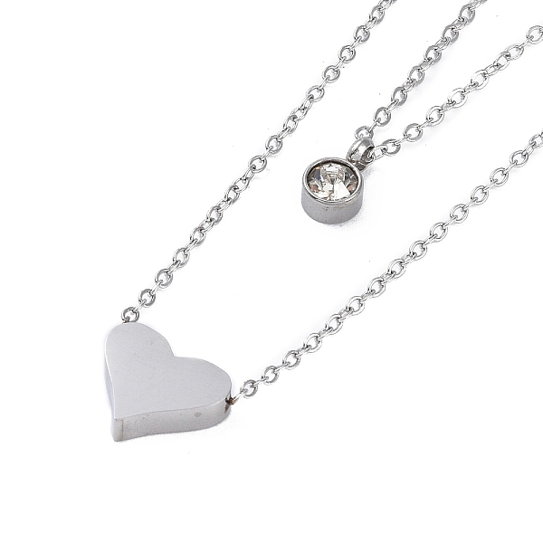 

PandaHall Ion Plating(IP) 304 Stainless Steel Cable Necklaces, Heart & Flat Round with Rhinestone Pendant Necklaces for Women, Stainless..., Clear